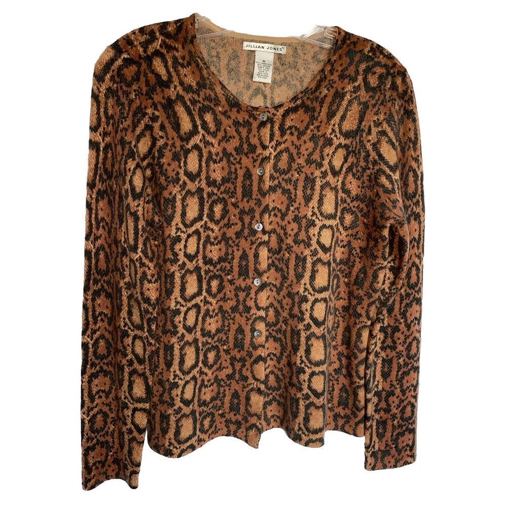 Jillian Jones Cardigan Sweater Women's M Lambs Wool‎ Angora  Snakeskin Pattern